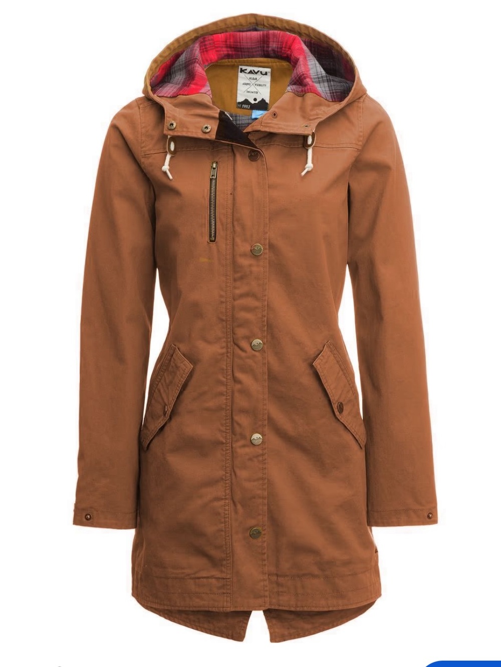 Kavu Sundowner Jacket Brown Hooded Plaid Flannel Lined Granola Outdoor-Small